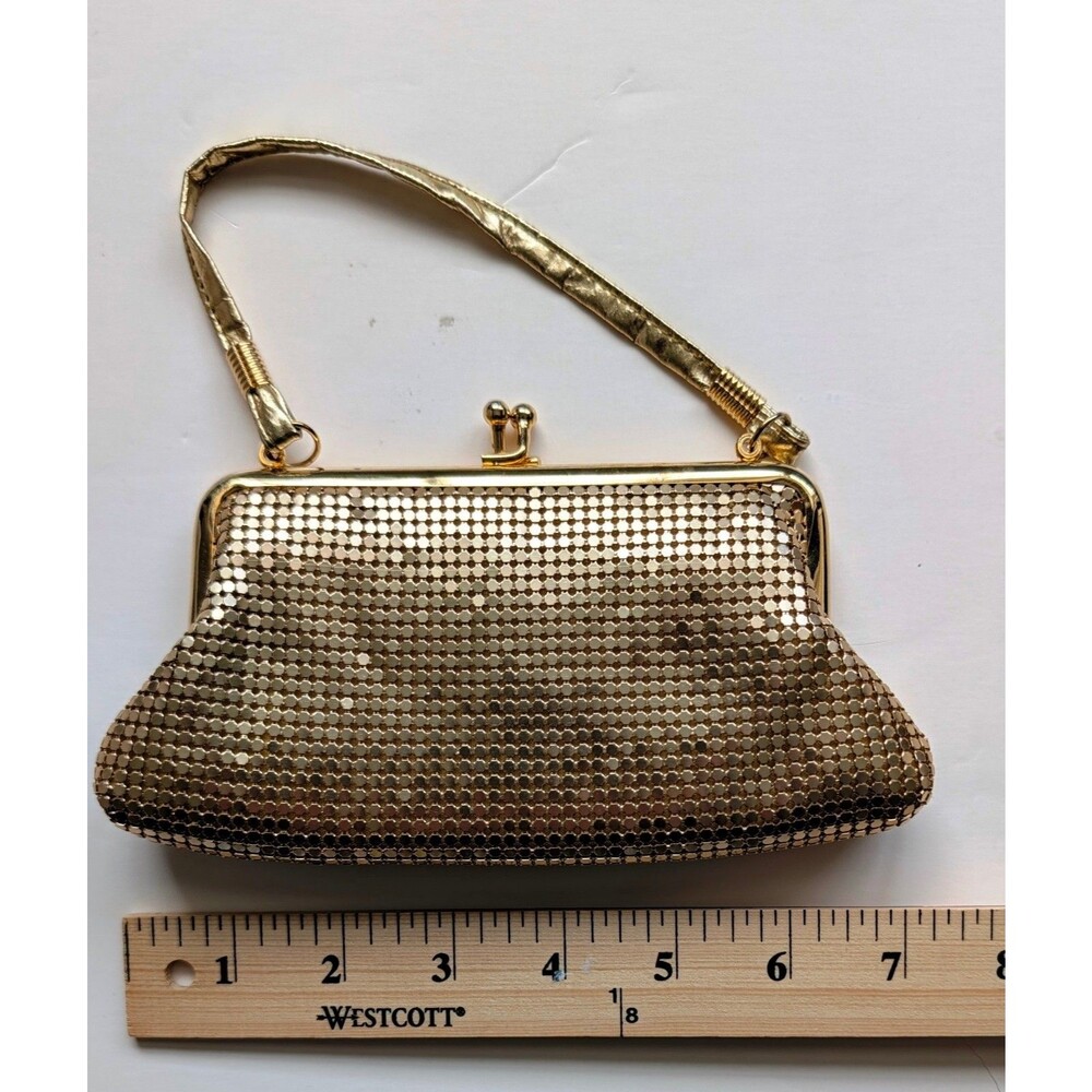 La Regale Vintage Gold Mesh Clutch Handbag Evening Purse Kiss Lock Wristlet 7"